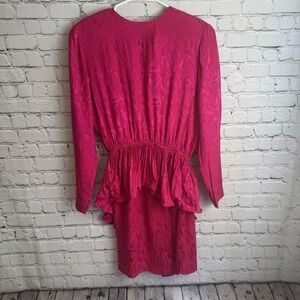 Vintage Adrianna Papell 100% Silk Top & Skirt Set Jacquard Marbled Waves‎ Sz 12